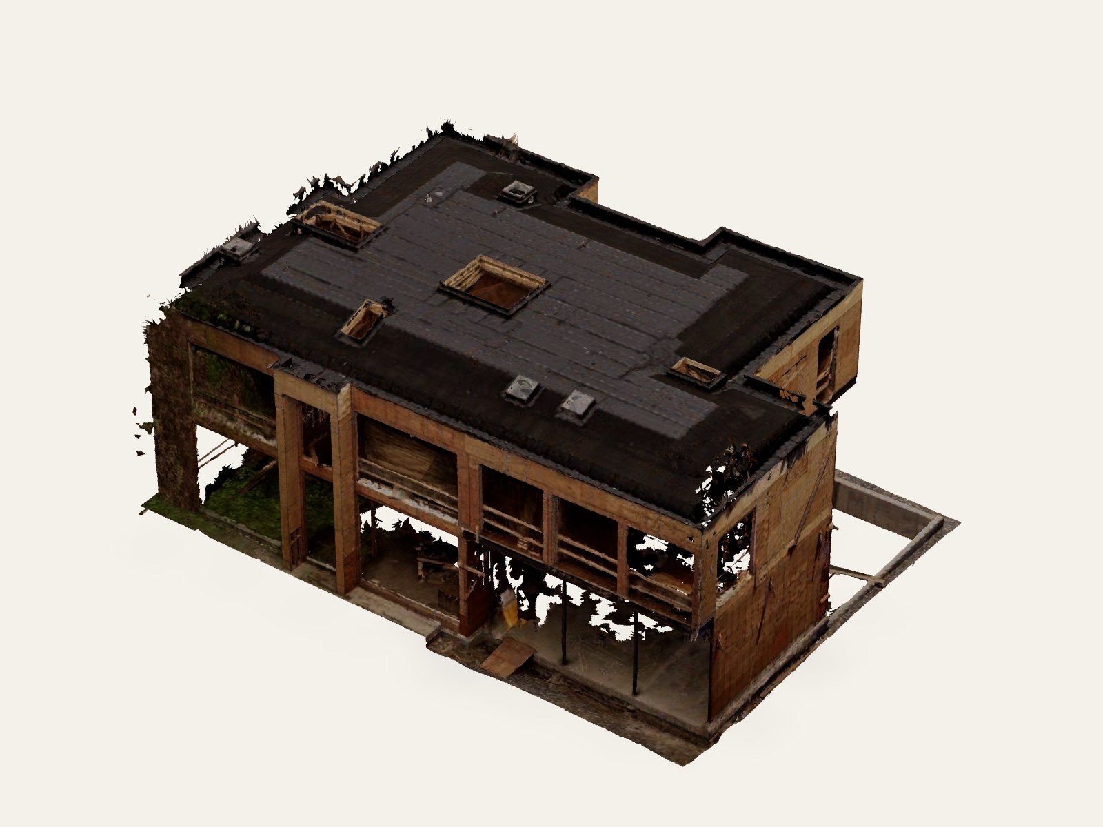 Isometric view of the as-built 3D survey model of the Toronto building, showing roof, structure and exposed interior